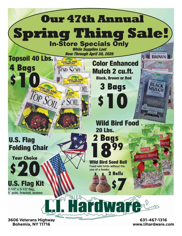 In-Store Spring Sale Flyer from Long Island Hardware.