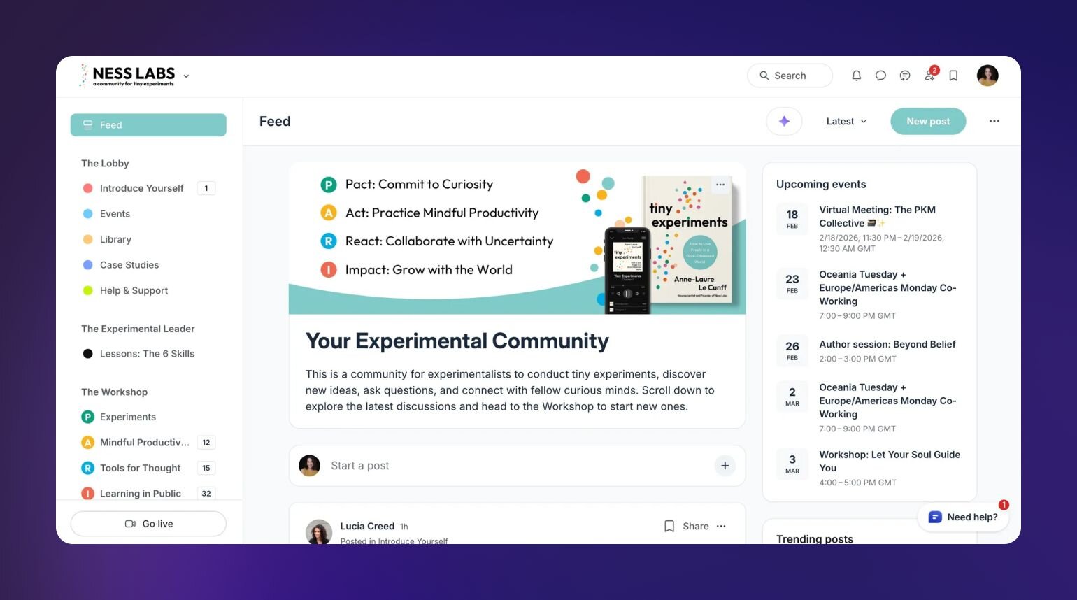 Screenshot of Anne-Laure's Ness Labs community inside Circle. 