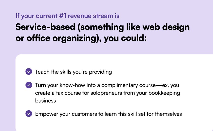 If your #1 revenue stream is service-based (something like web design or office organizing), you could: