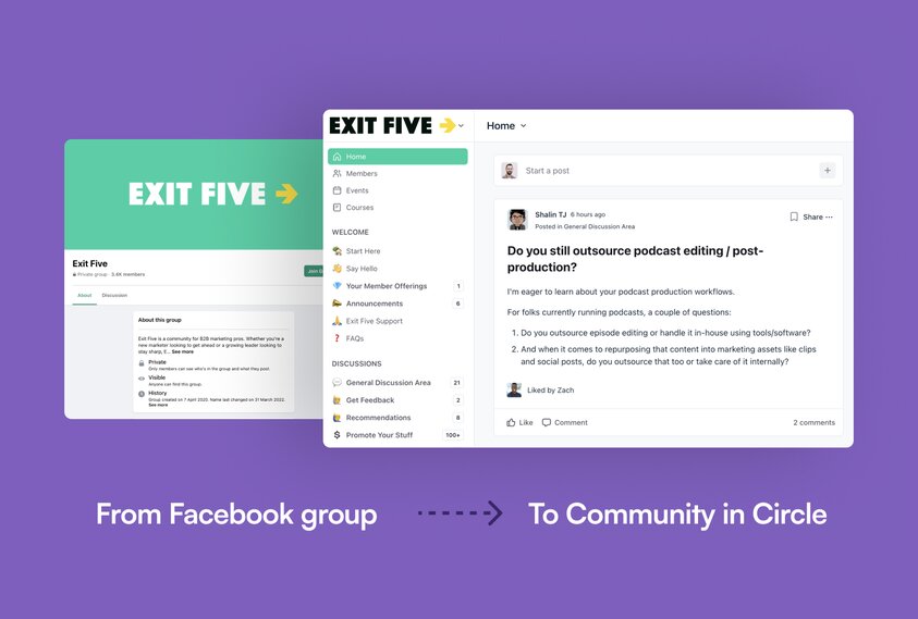 Exit Five moved from Facebook Groups to a community platform