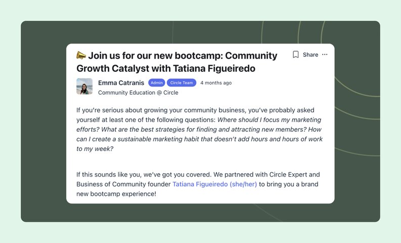 Circle community bootcamp launch message