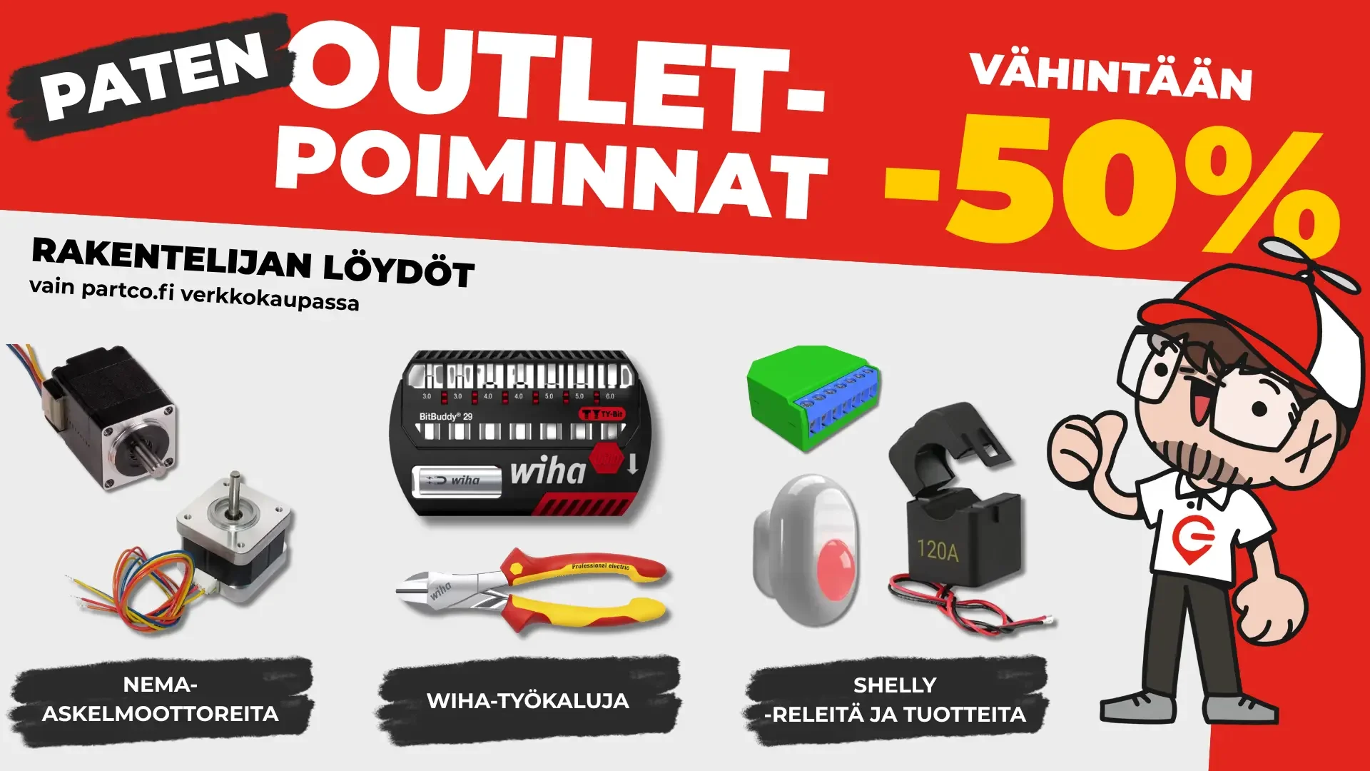 Paten outlet-poiminnat verkosta vähintään -50 %