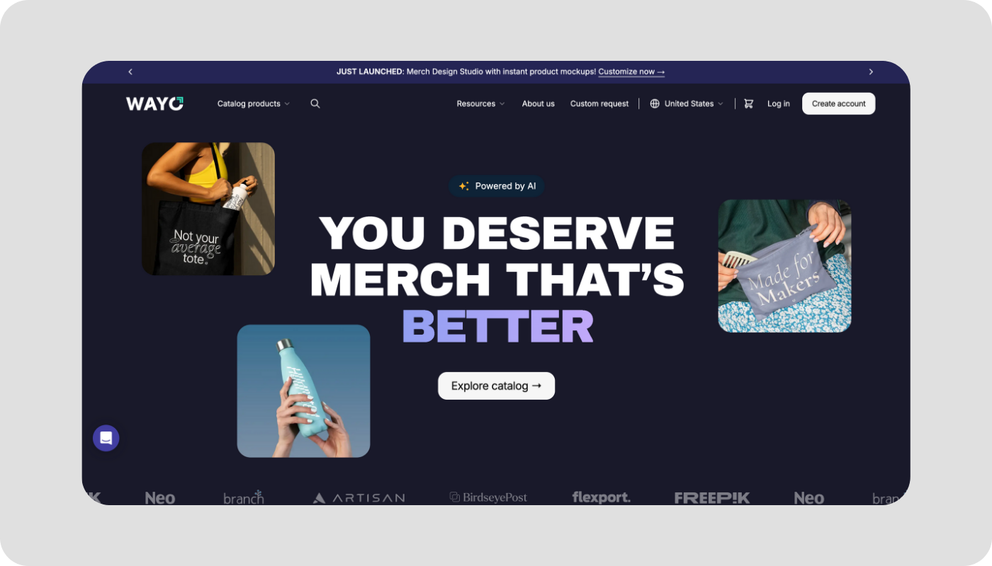 Graphic showing a screenshot of the Wayo homepage