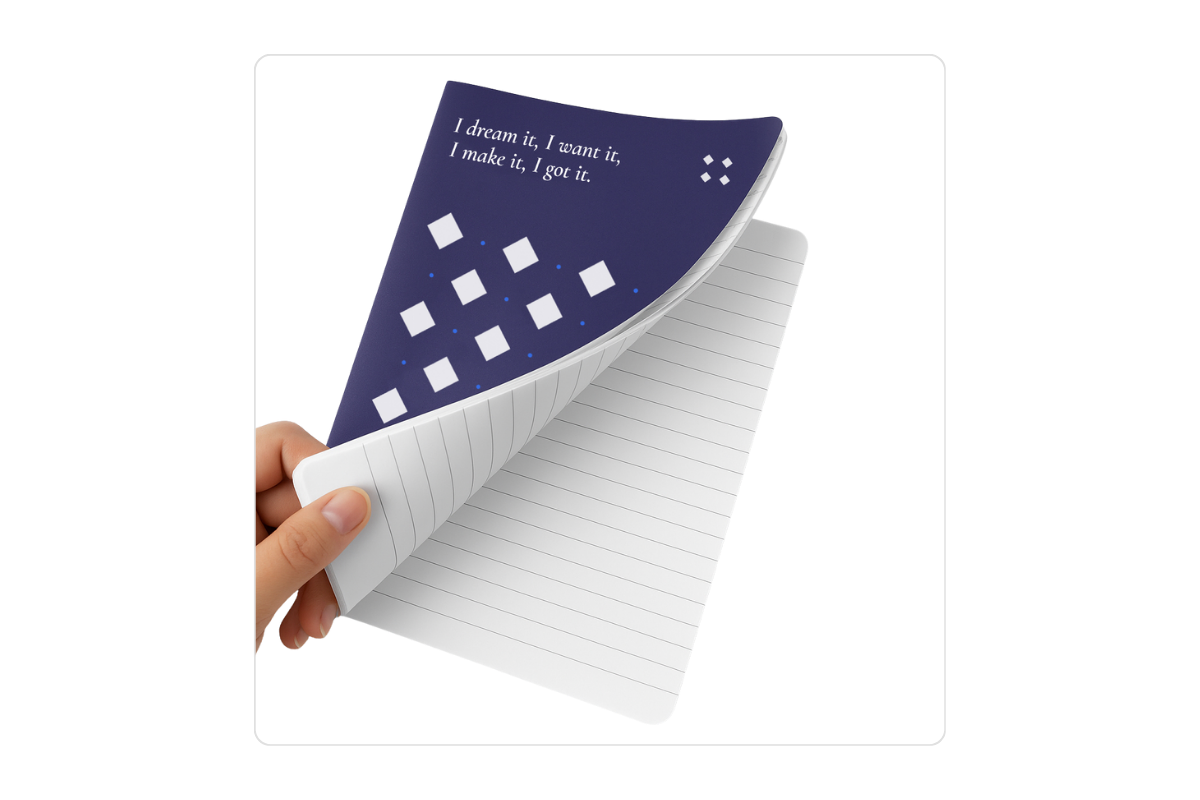 Customizable full-color A5 softcover notebook with rounded corners from Wayo