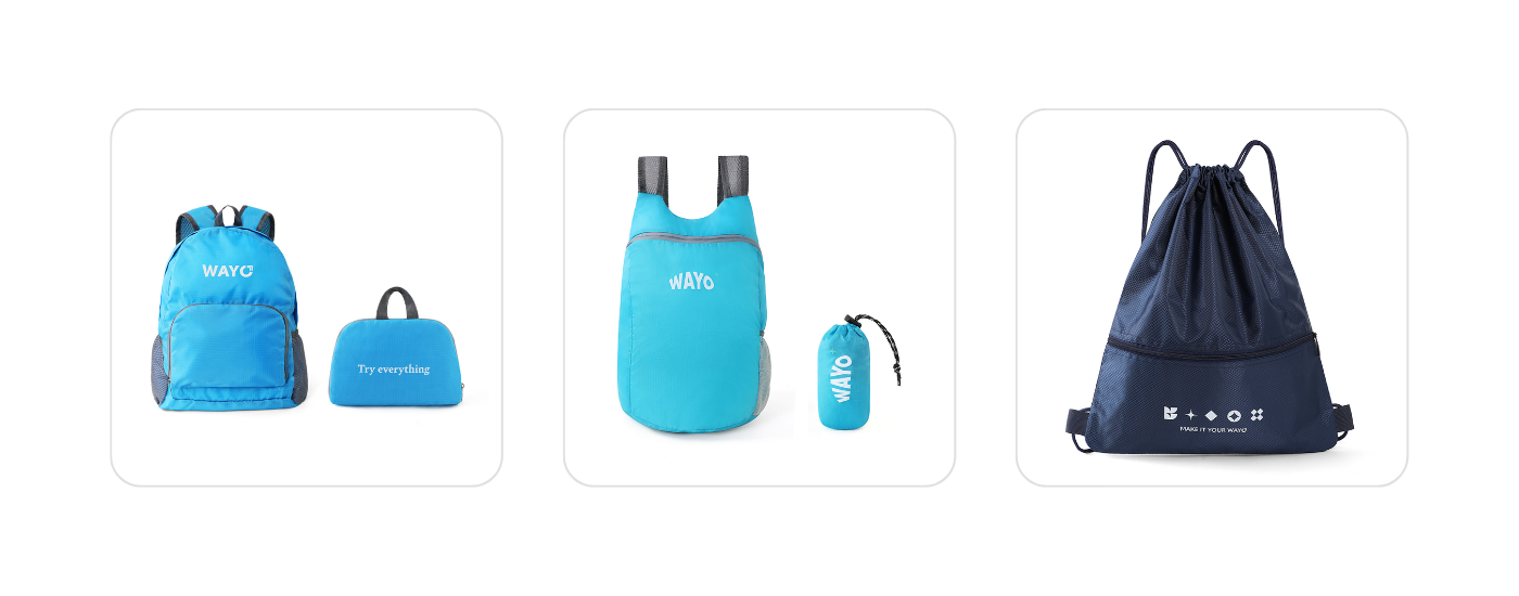 Custom screen-printed backpacks from Wayo that are perfect for branded merch giveaways or corporate swag.