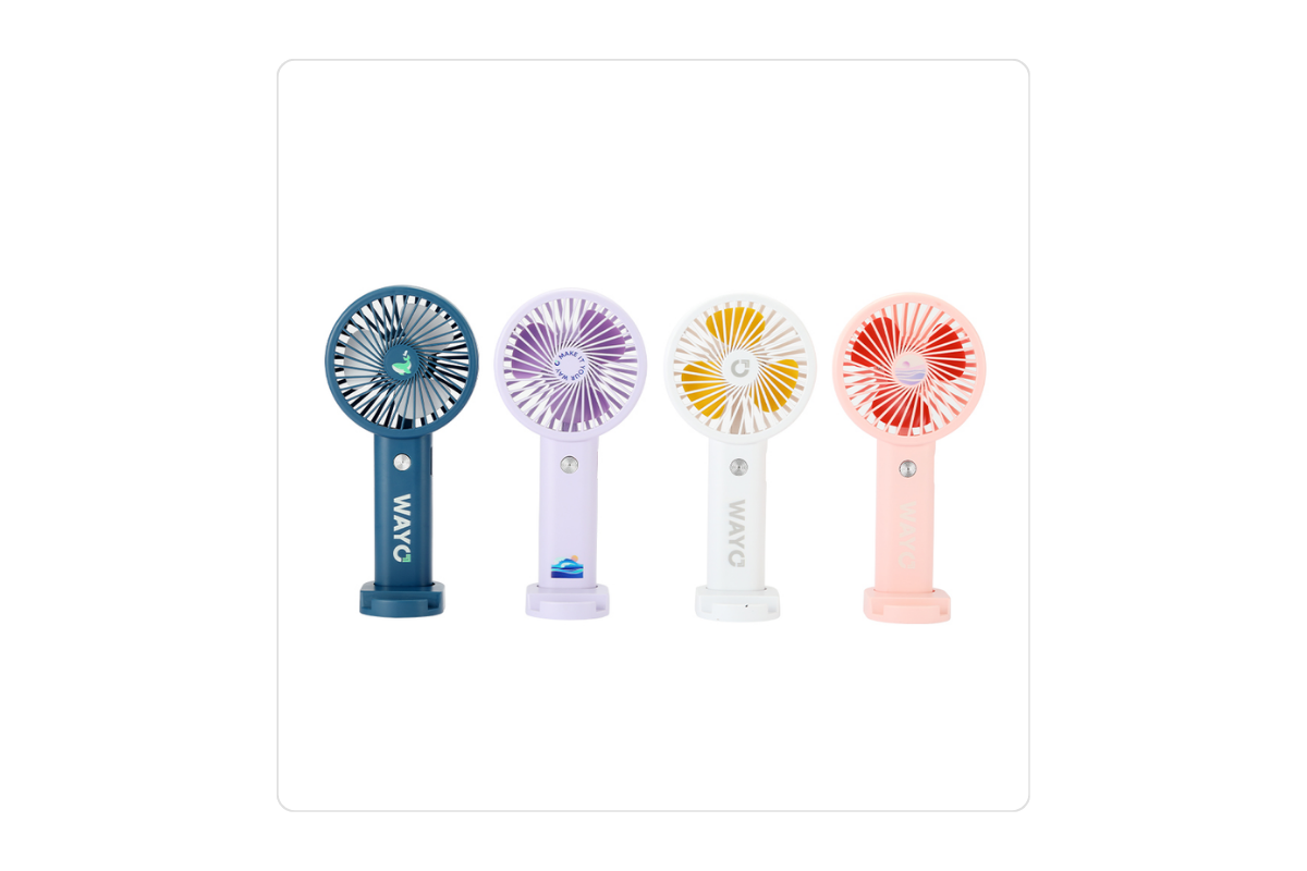 Customizable handheld mini fan and phone holder from Wayo