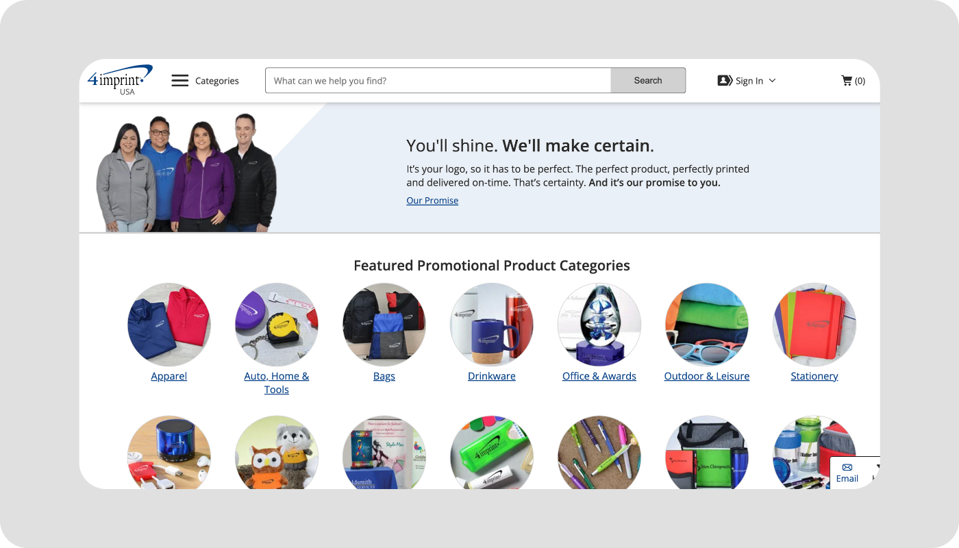 Screenshot of 4imprint site