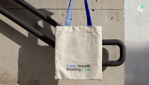 Cotton tote bag hanging from a stairwell railing