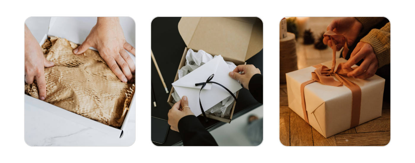 Beautifully wrapped employee gifts showing modern corporate unboxing and packaging trends for 2025.
