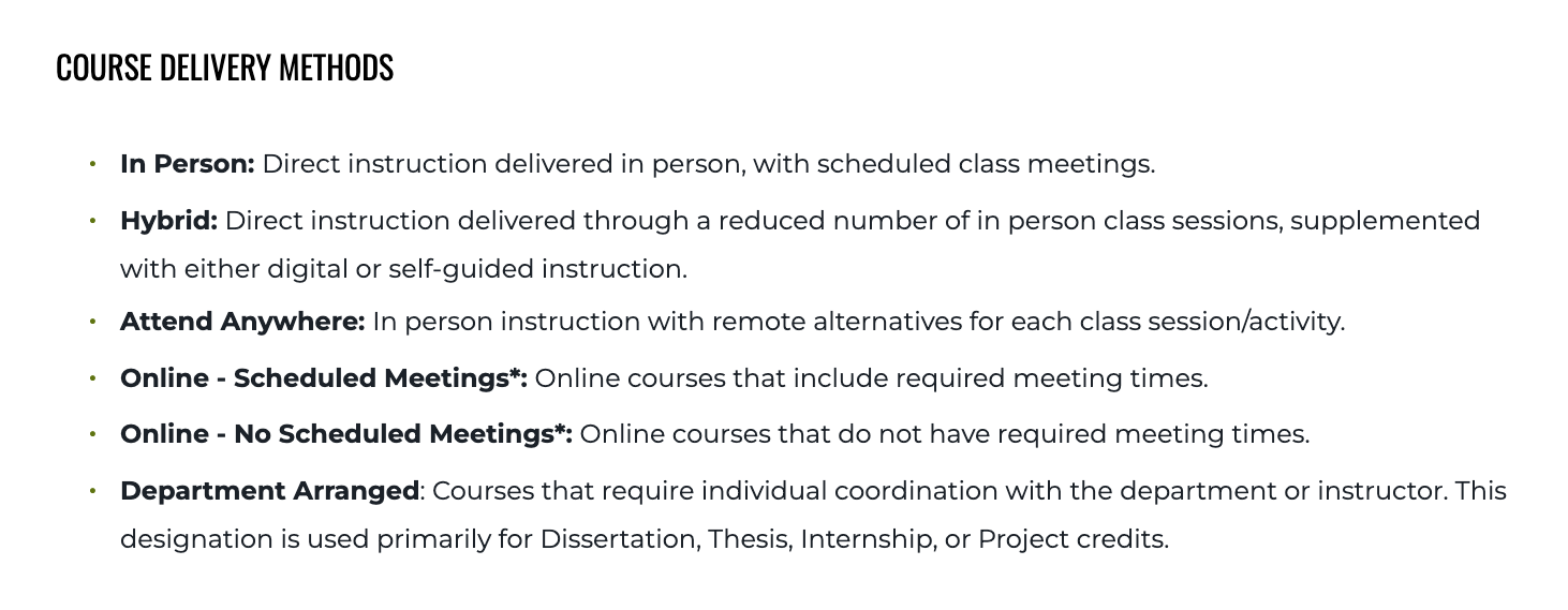 Portland State University Course Delivery Methods