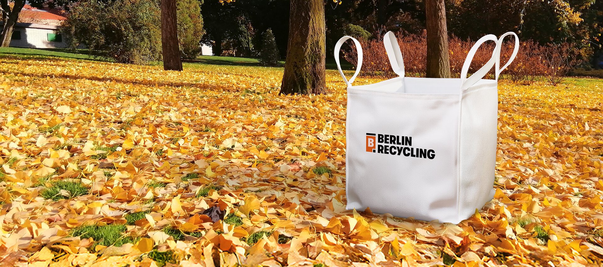 Ein Big Bag steht im Laub