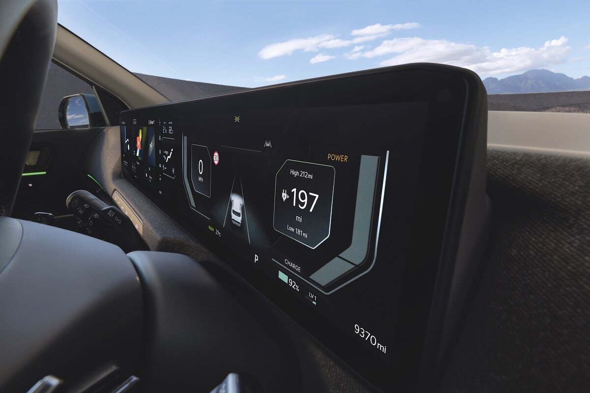 2026 Kia EV2 digital dashboard showing 197 miles or range