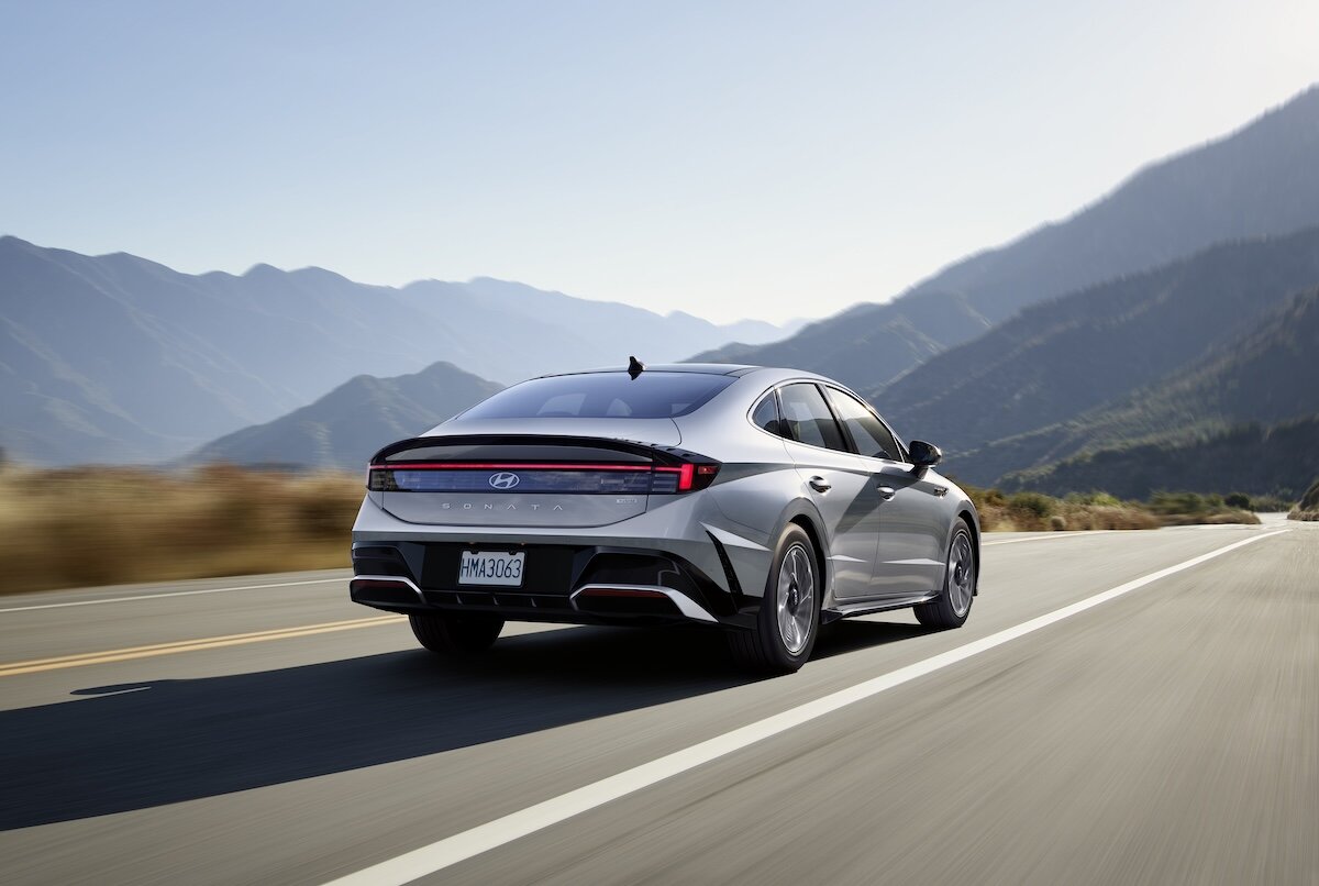 2026 Hyundai Sonata rear driving, grey