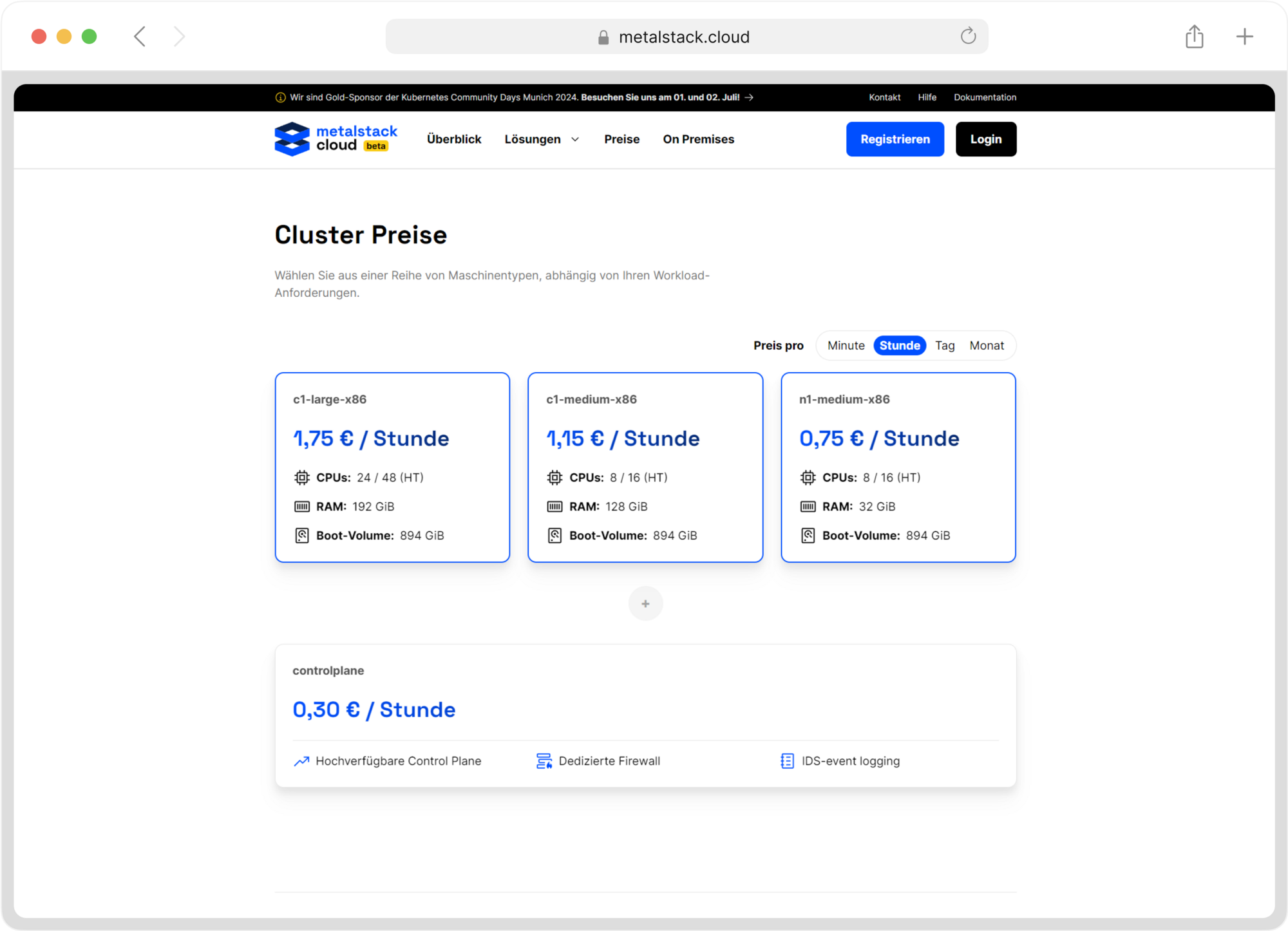 Pricing-Unterseite