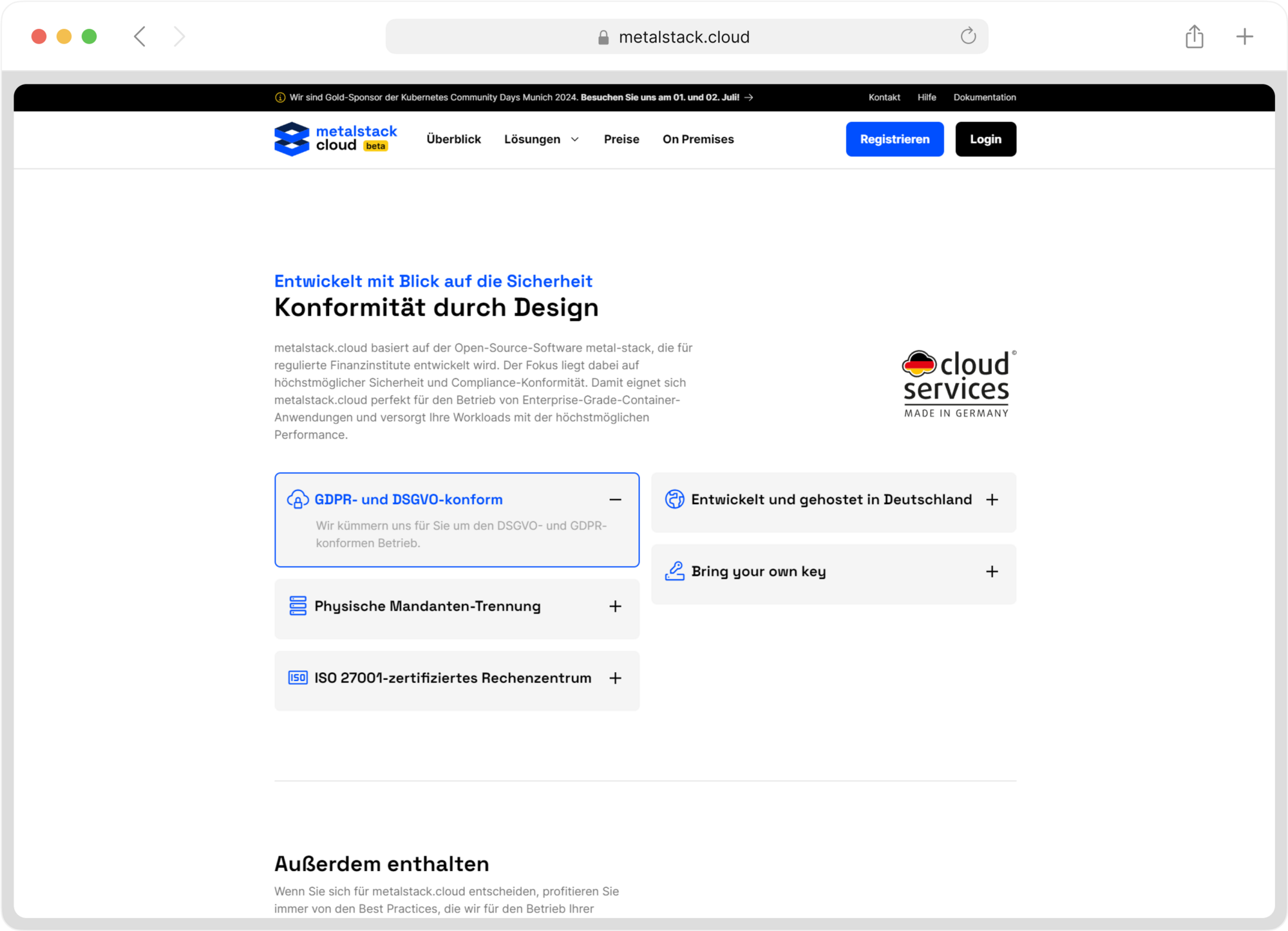 Abschnitt der Startseite, der Fragen und Antworten kommuniziert