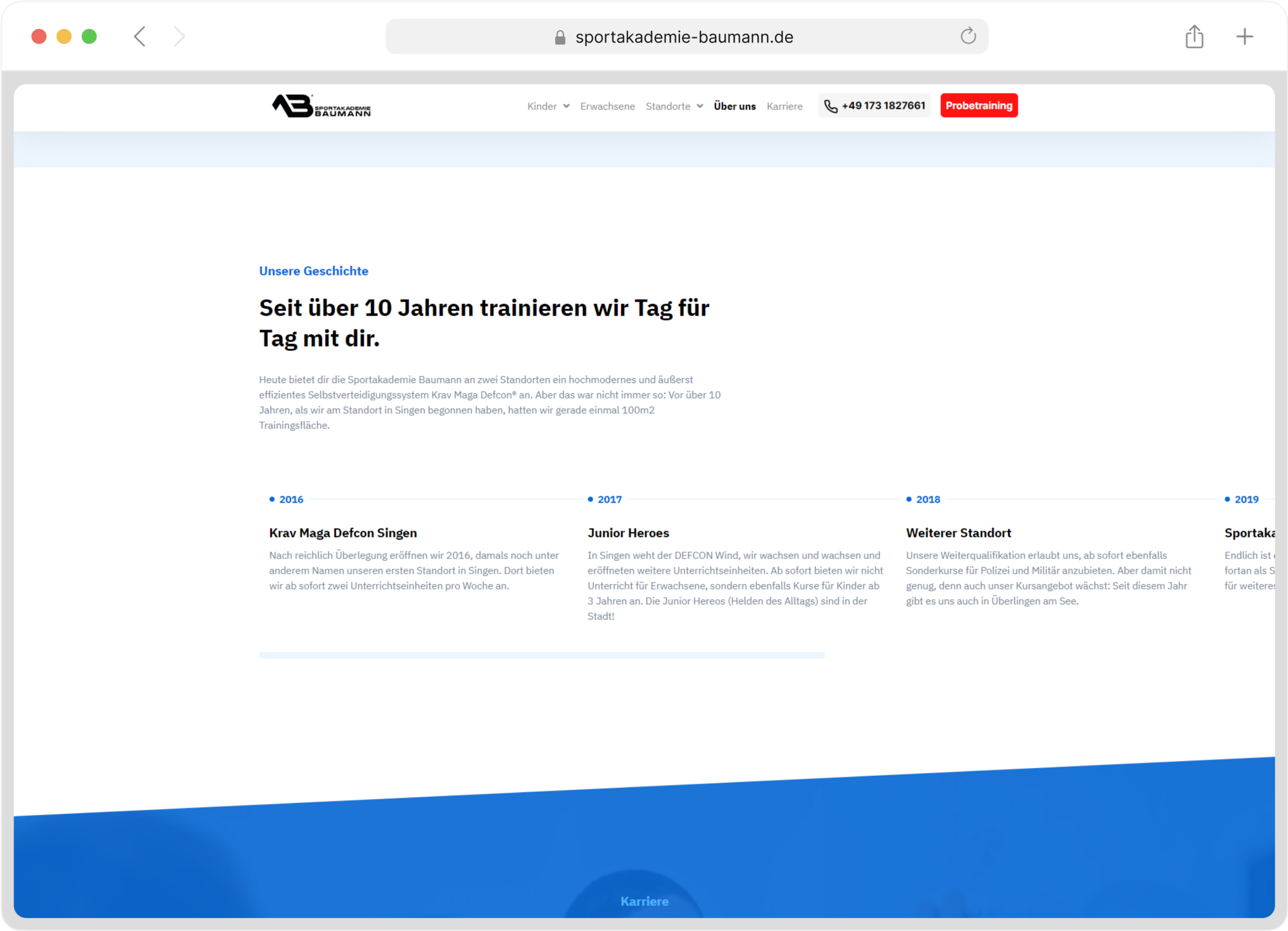 Historien Abschnitt der Über-Uns Seite