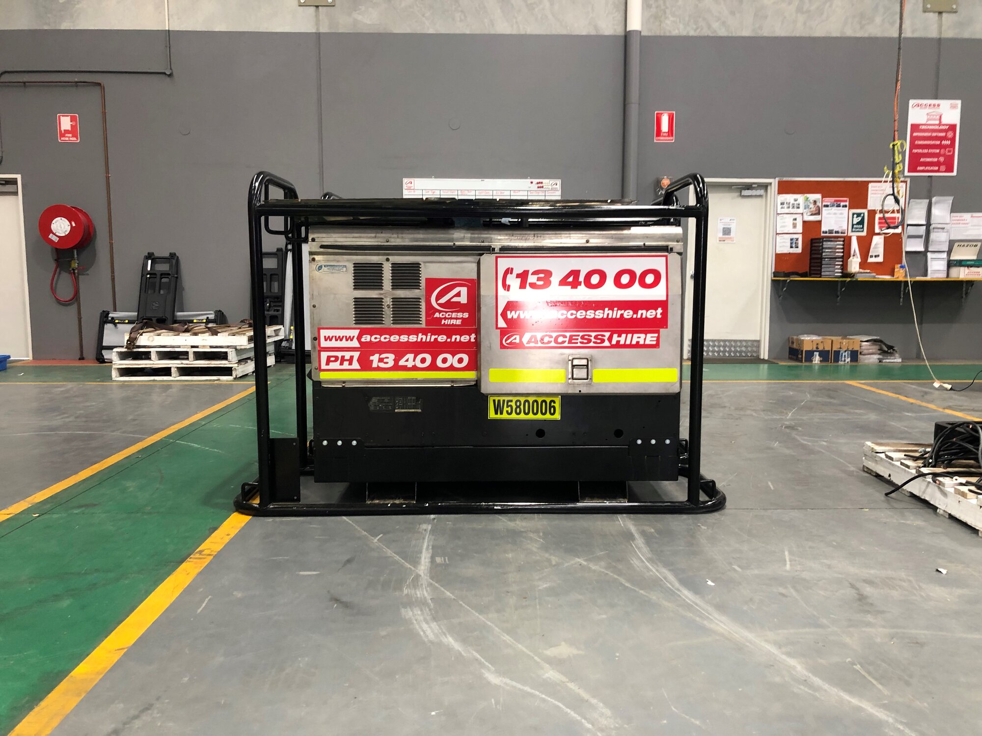Access Hire Lincoln welder generator ready for deployment from the equipment workshop.