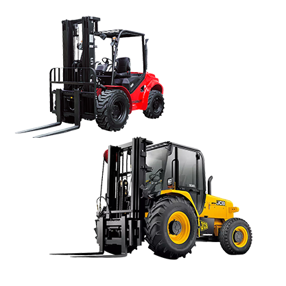 Range of rough terrain forklifts for lifting and material handling across rough and uneven terrain, available from Access Hire Australia