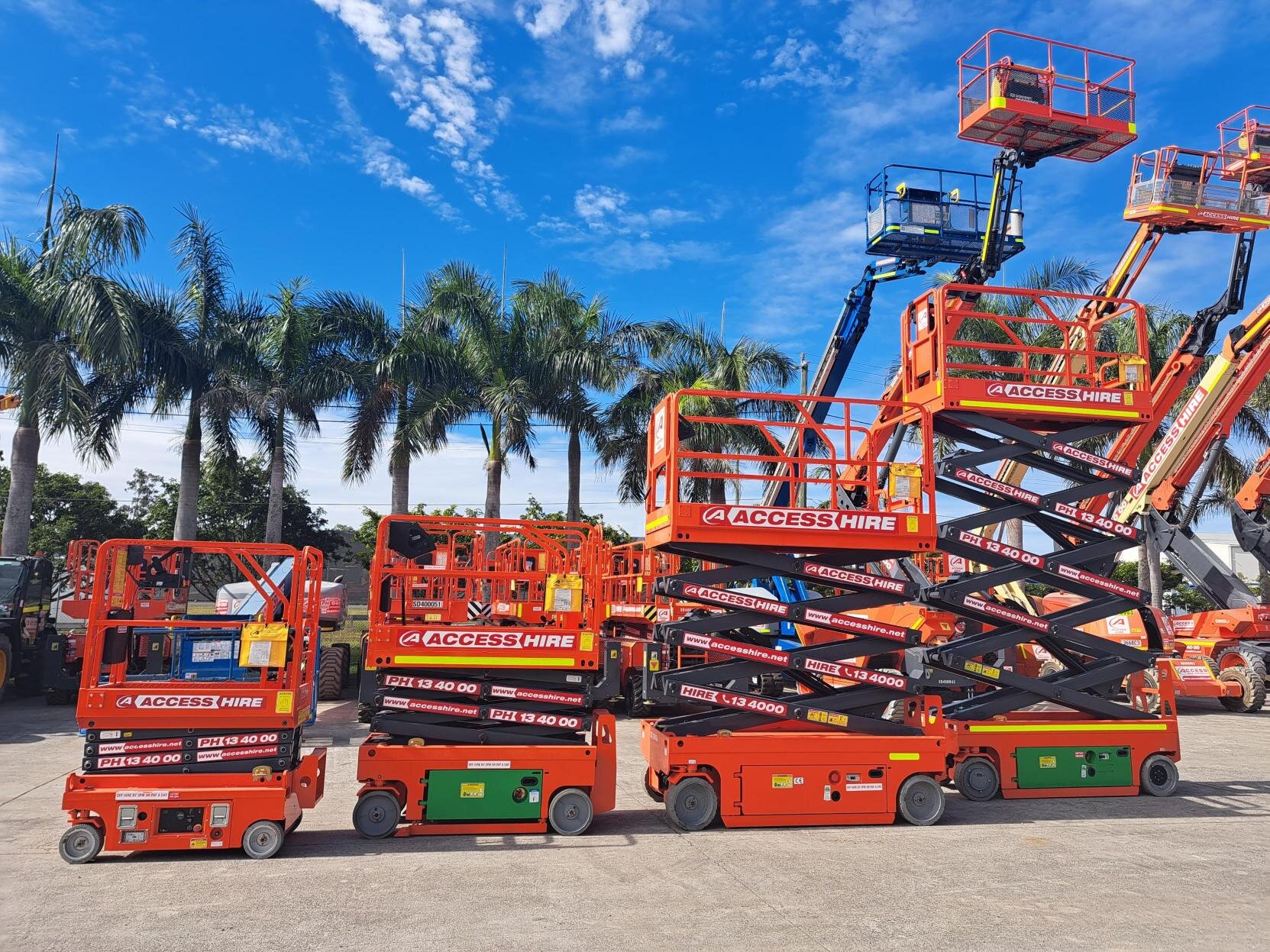 Dingli S06ACE electric scissor lift displayed alongside other access equipment in the Access Hire fleet