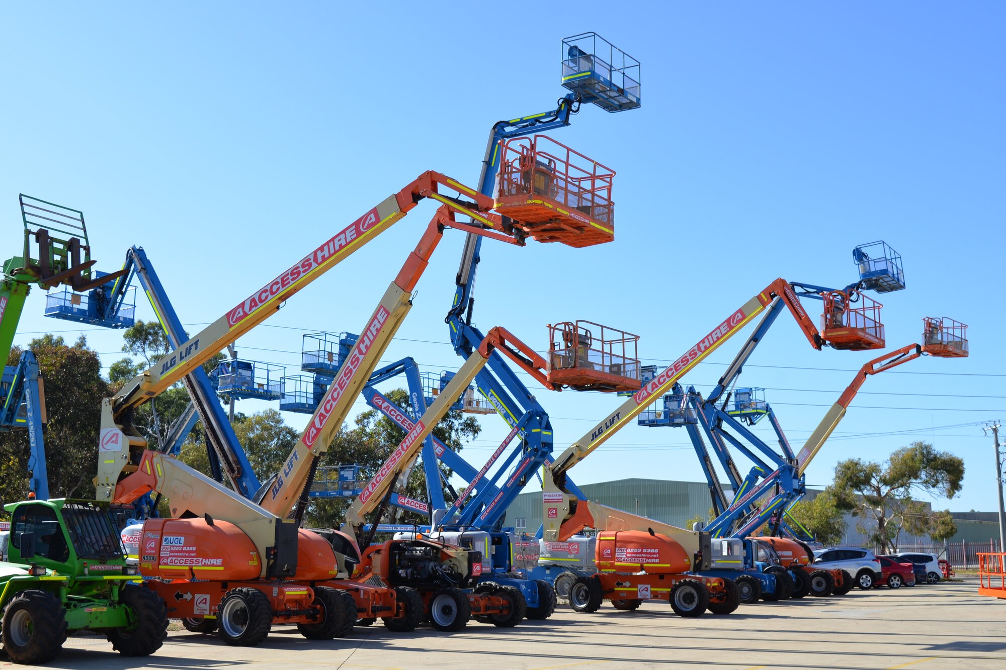 JLG and Genie boom lifts in the Access Hire yard at the Canning Vale branch.