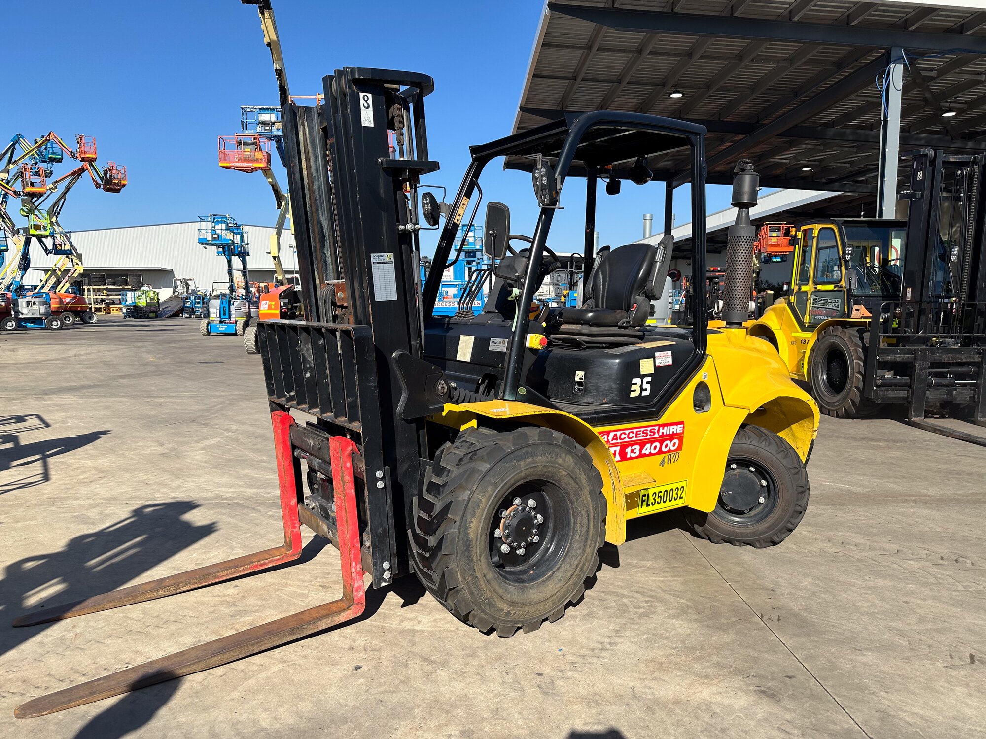 Liftsmart 3.5-tonne rough terrain forklift in the Access Hire equipment yard