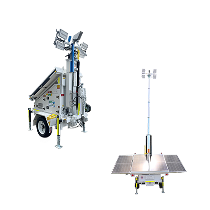 Range of solar hybrid lighting towers for reliable, lower-emission worksite lighting, available from Access Hire Australia.