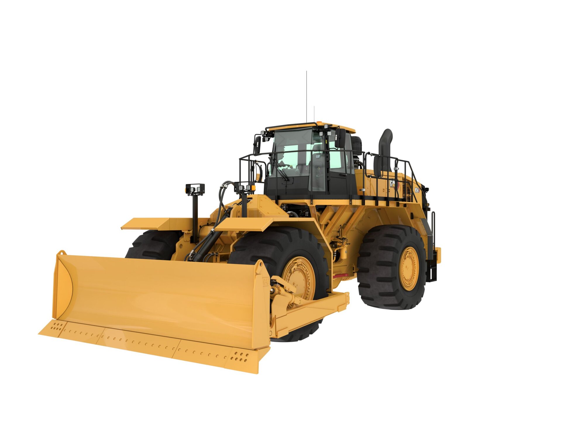 CAT 834 wheel dozer with front blade for bulk earthmoving and stockpile management.