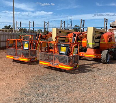 JLG boom lifts displayed in the Access Hire Port Hedland equipment yard