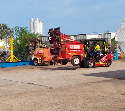 Forklift loading equipment at the Access Hire Darwin operations yard