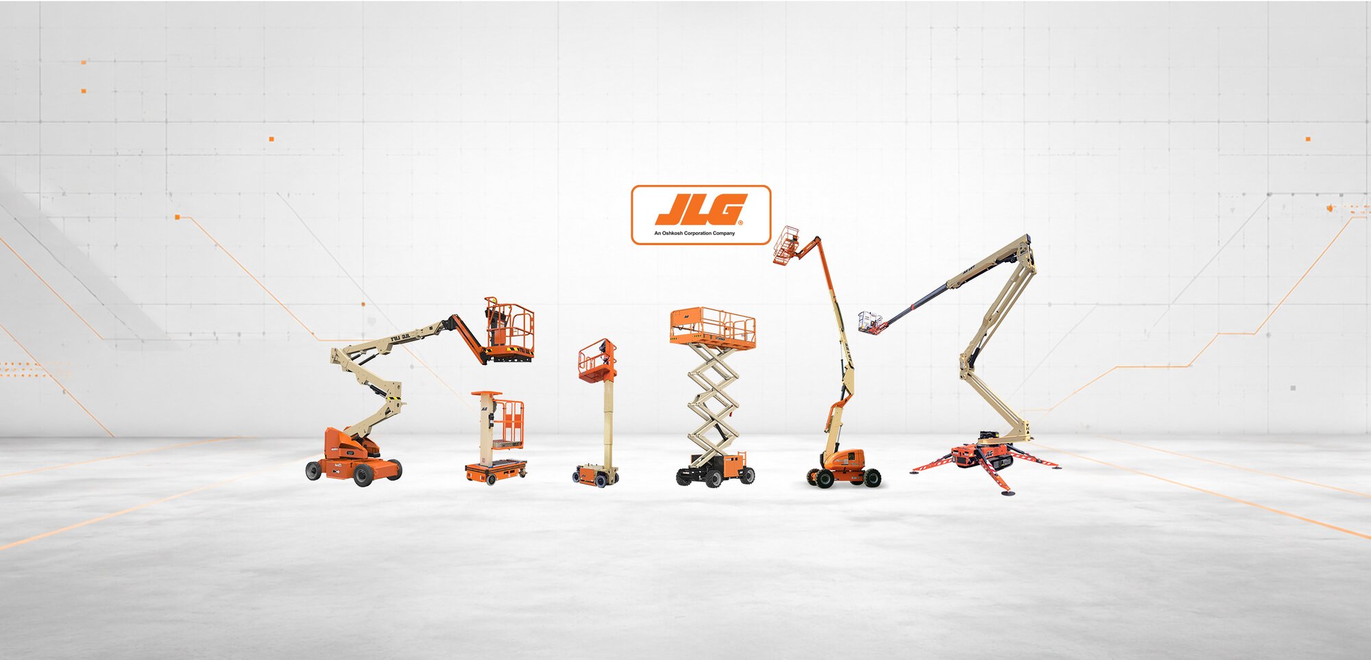 JLG range of vertical mast lifts, scissor lifts, telescopic boom lifts, articulating boom lifts and spider lifts.