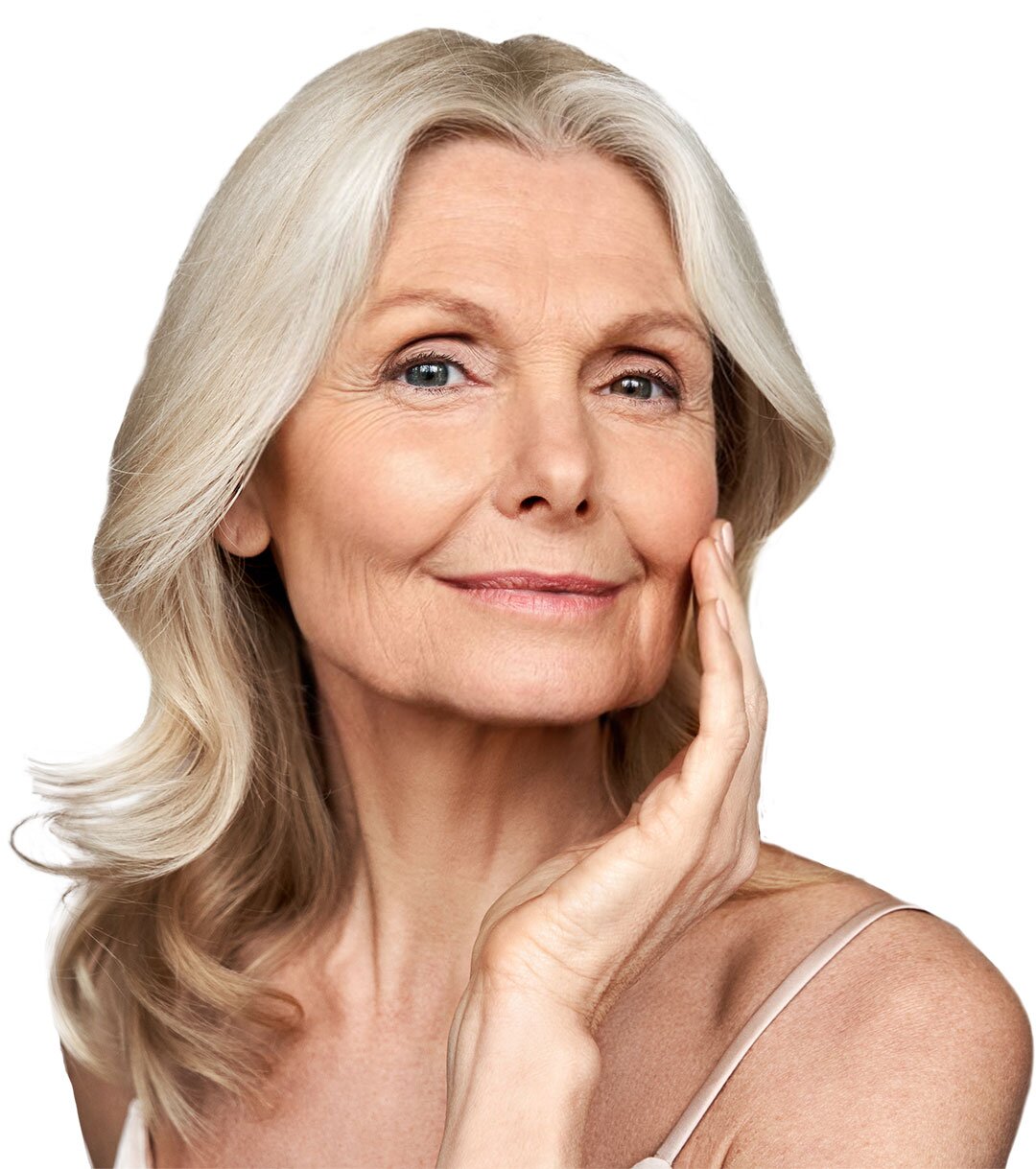 A woman's face with fine lines and dullness