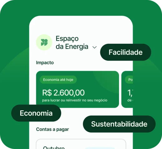 Aplicativo da Lemon Energia em fundo verde, destacando o impacto econômico e ambiental dos clientes