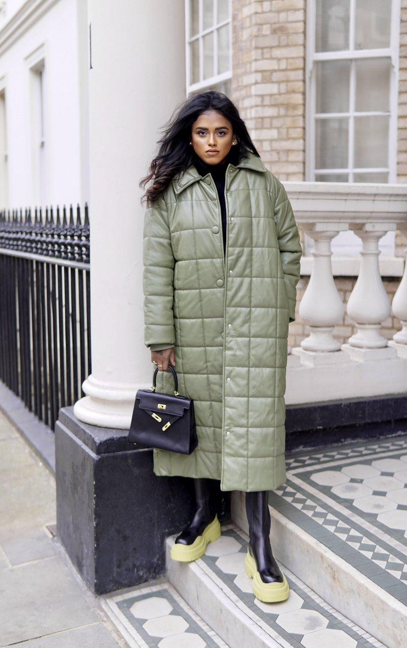 Sachini wearing River Island puffer coat