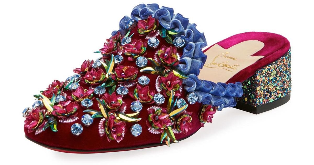 Babouchkaflor Velvet Red Sole Mule by Christian Louboutin 