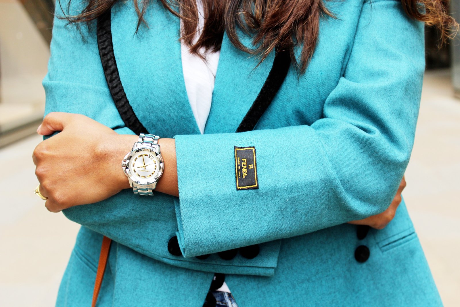 Close up of blue Fendi vintage blazer