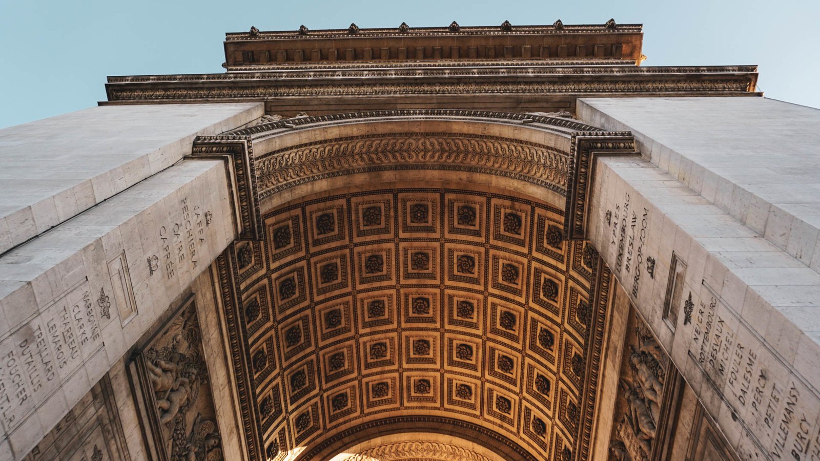 View of the Arc de Triomphe from the bottom