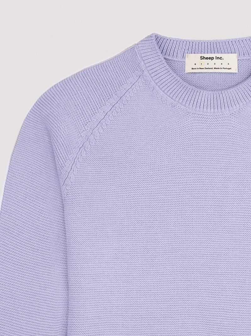 Close up of a light blue Sheep Inc knitwear