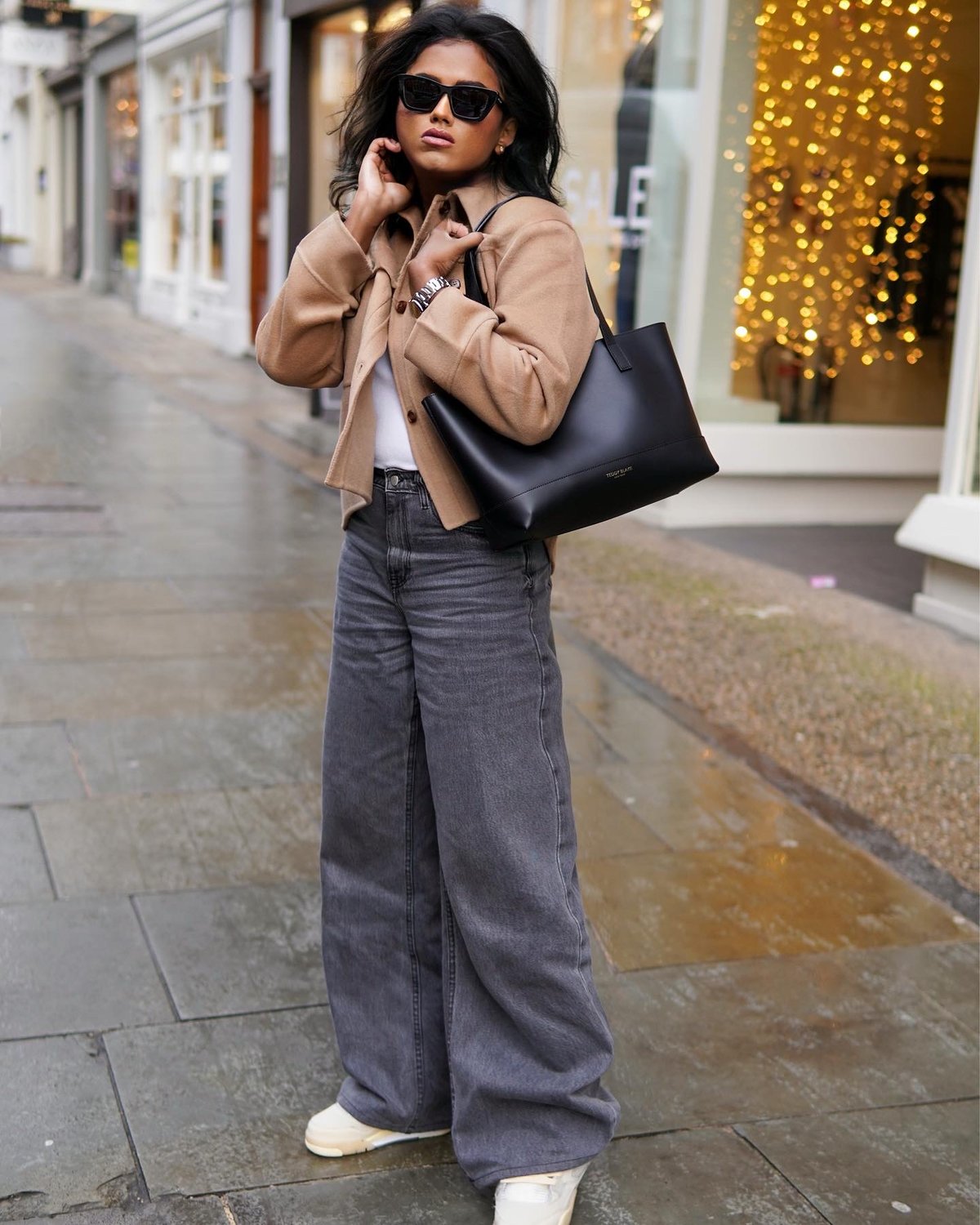 Sachini Dilanka wearing a Theory jacket in London