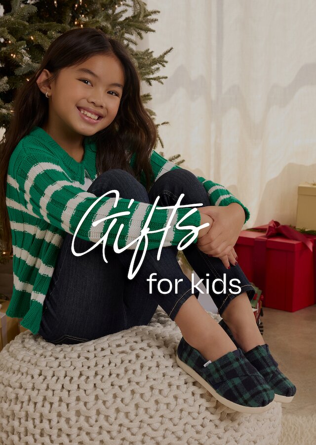 Gifts for kids. Alpargata Classic Kids Shoe in navy plaid shown.