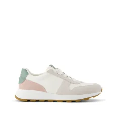 TRVL LITE Retro Runner Sneaker in Water Repellent Natural Egret Suede shown.