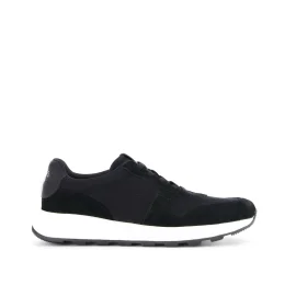 TRVL LITE Retro Runner Sneaker in Water Repellent Black Suede shown.