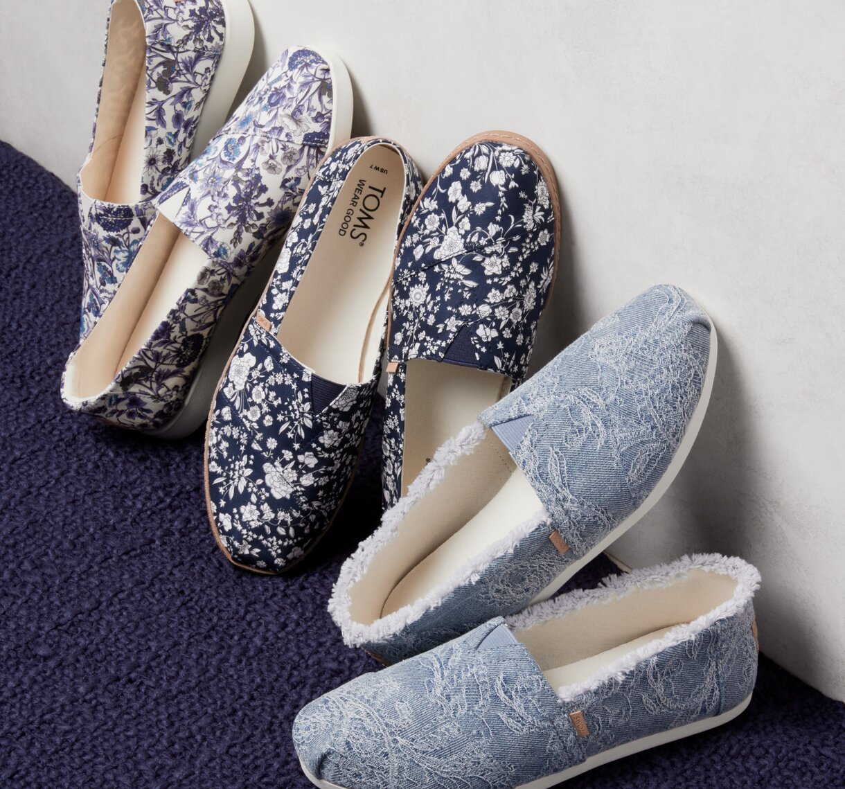 Alpargatas in summer bloom and floral faded denim.