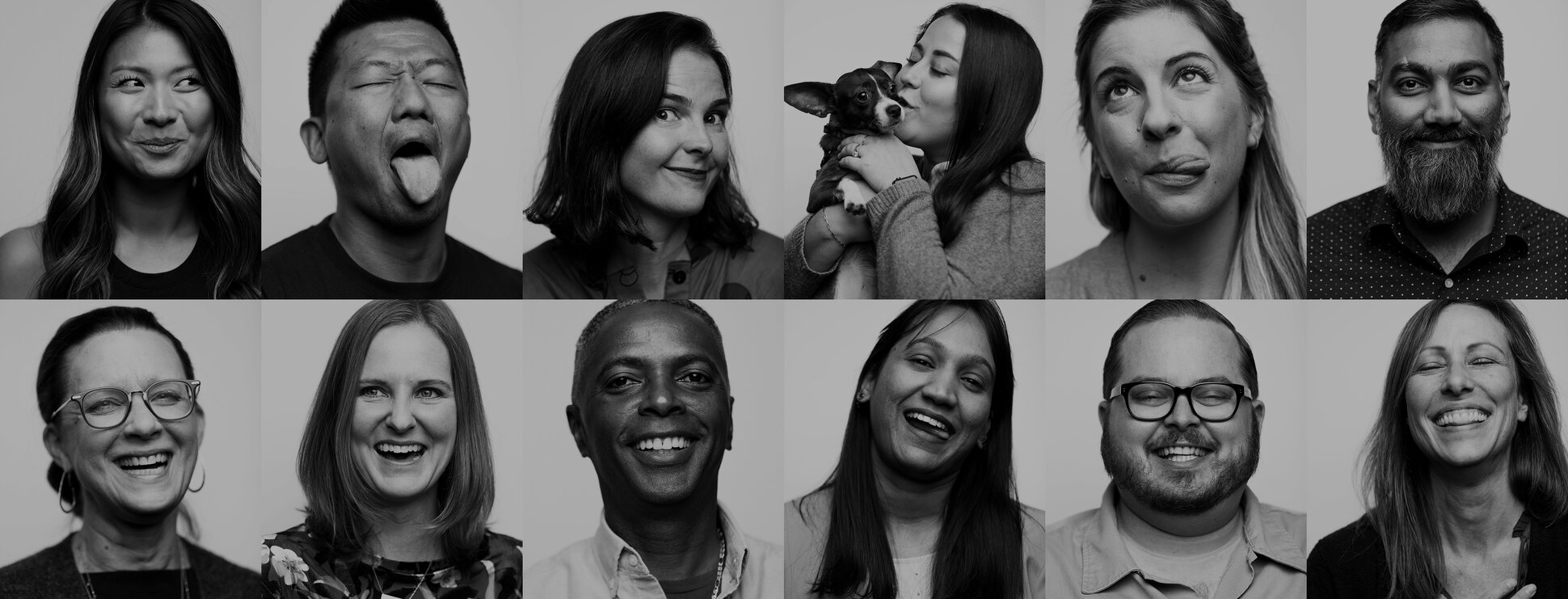 A collage of TOMS employees shown.