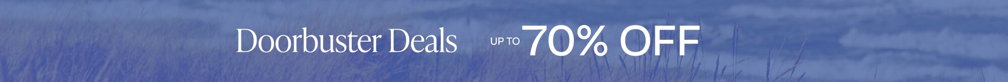 Doorbuster Deals UP TO 70% OFF. Beach background.