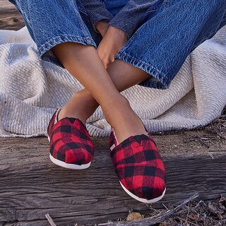 Women's Alpargata Classic in Buffalo Plaid Red Faux Shearling shown.