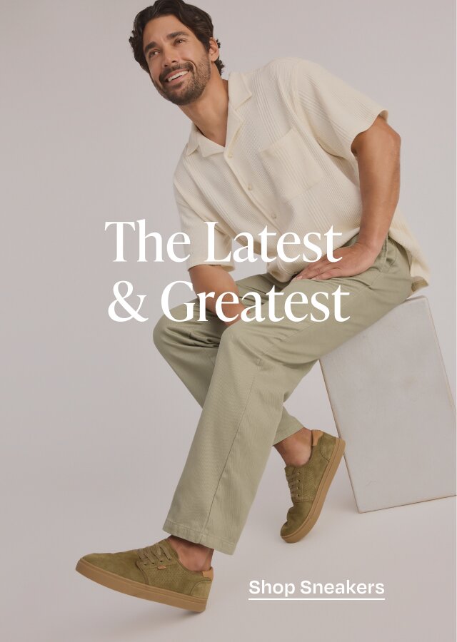 The Latest & Greatest. Shop Sneakers. Model wearing Carlo 2.0 Lace-Up Sneaker in military olive perforated suede shown.