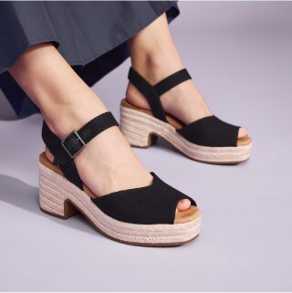 Isla Peep Toe Heeled Sandal in Black Beachside Woven.