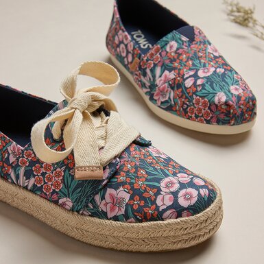 Carolina Lace Up and Alpargata classic in Dark Teal Floral Print