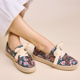 Carolina Lace-Up Espadrille in dark teal mountain primrose shown.