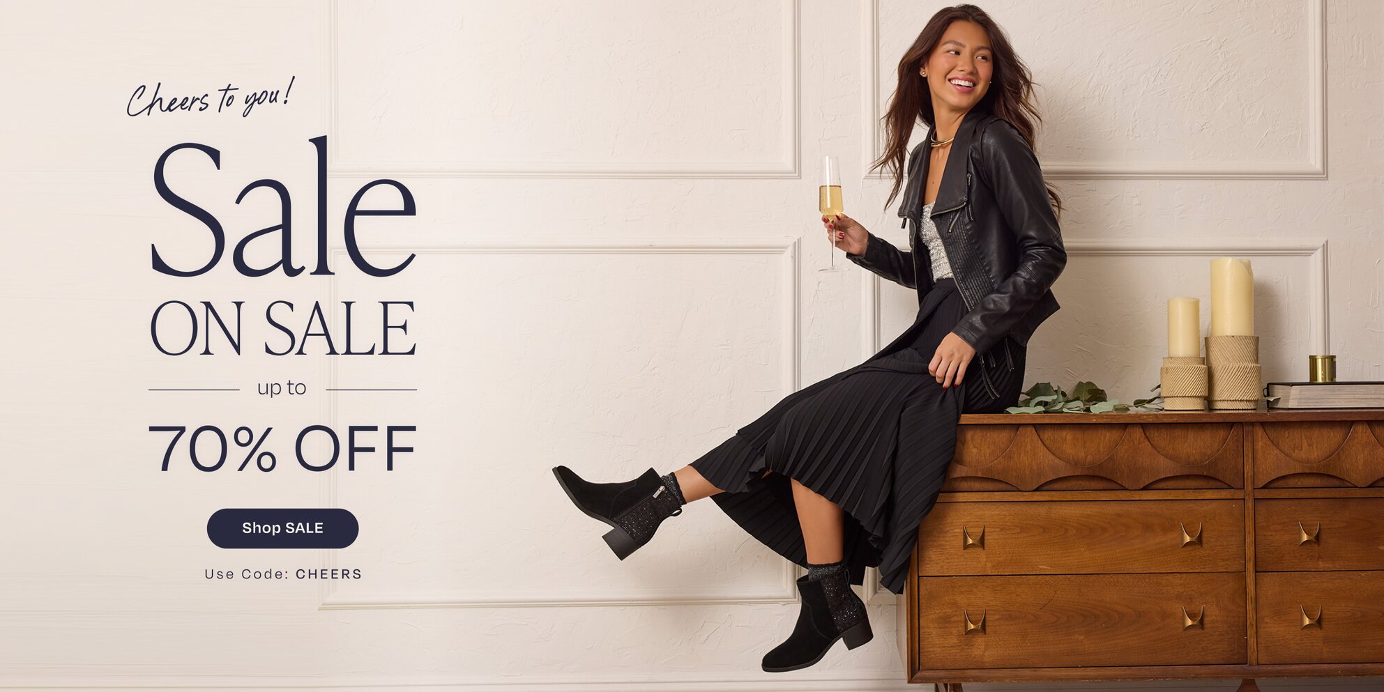 Cheers to you! SALE ON SALE. Up to 70% off. Shop SALE. Use Code: CHEERS. Delilah Heeled Boot Black Geometric Sequins shown.